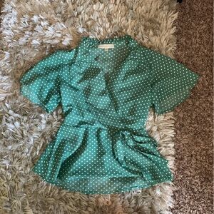 Monteau Blue Wrap Blouse with Peter Pan Collar